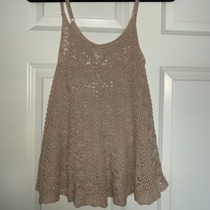 Tan crochet tank with adjustable straps